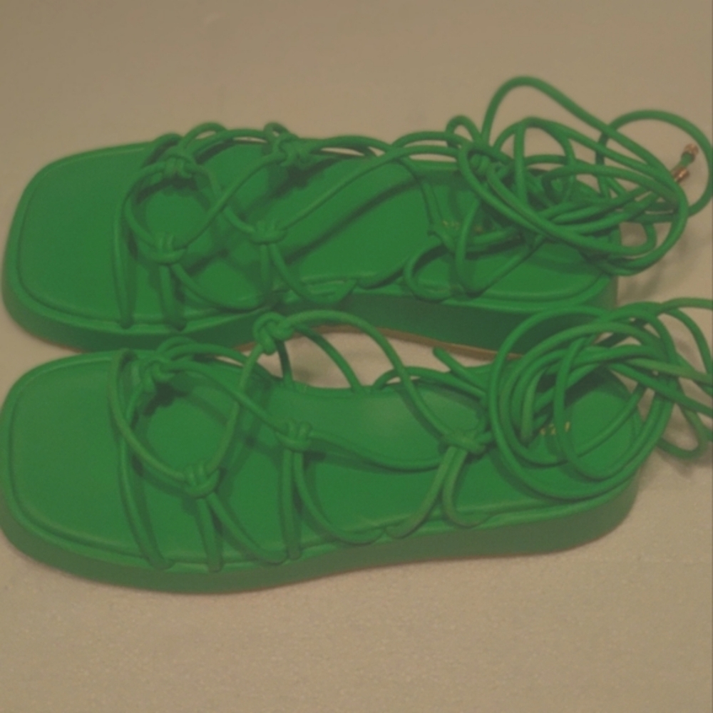 New neon green gladiator strappy platform sandals
